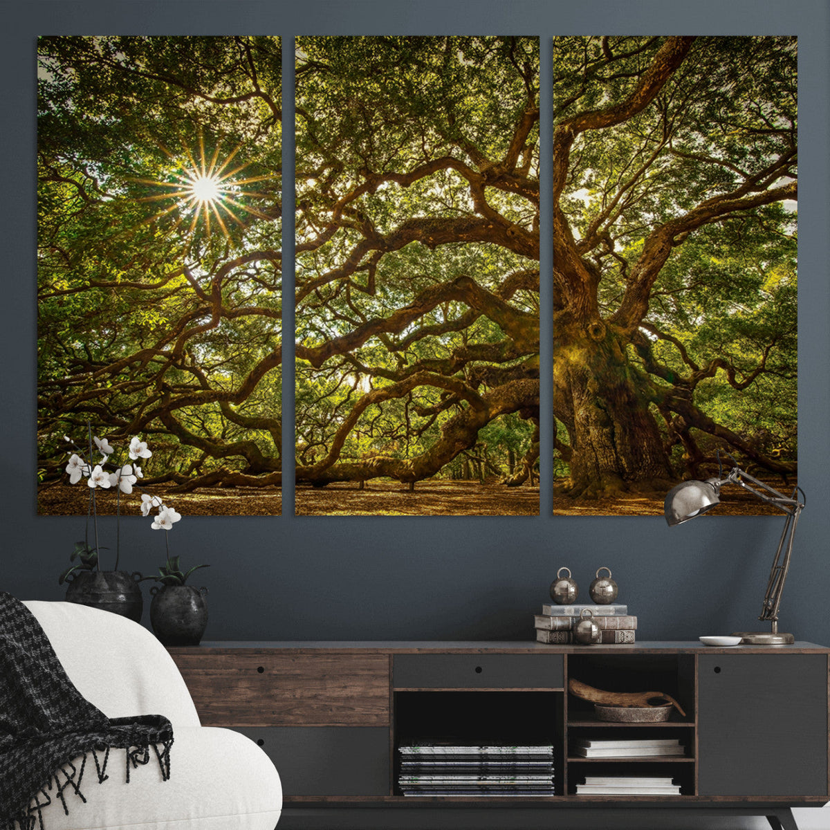 Ancient Angel Oak Tree Art Sunburst Canvas Print-