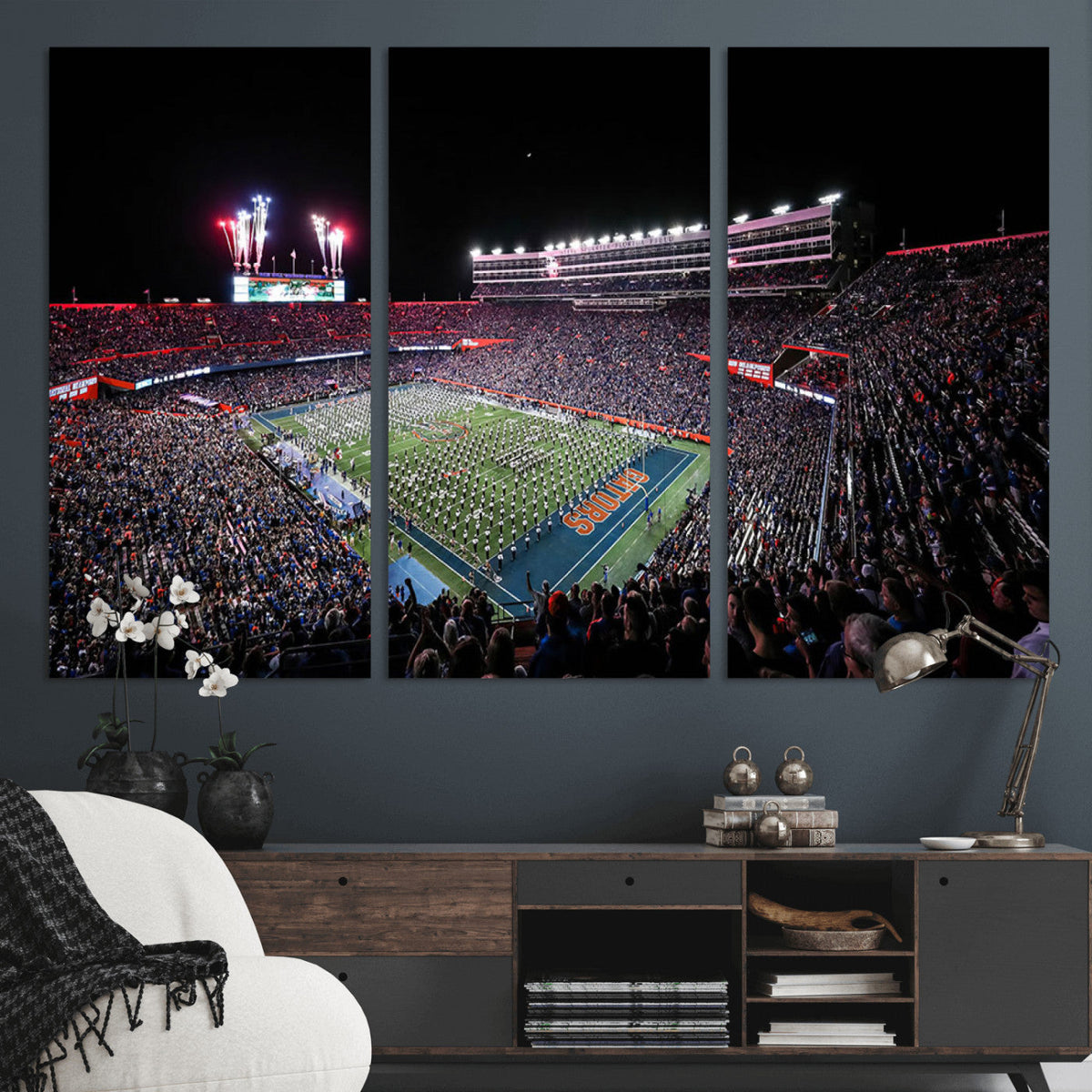 Ben Hill Griffin Stadium Night Game Triple Canvas Wall Art -