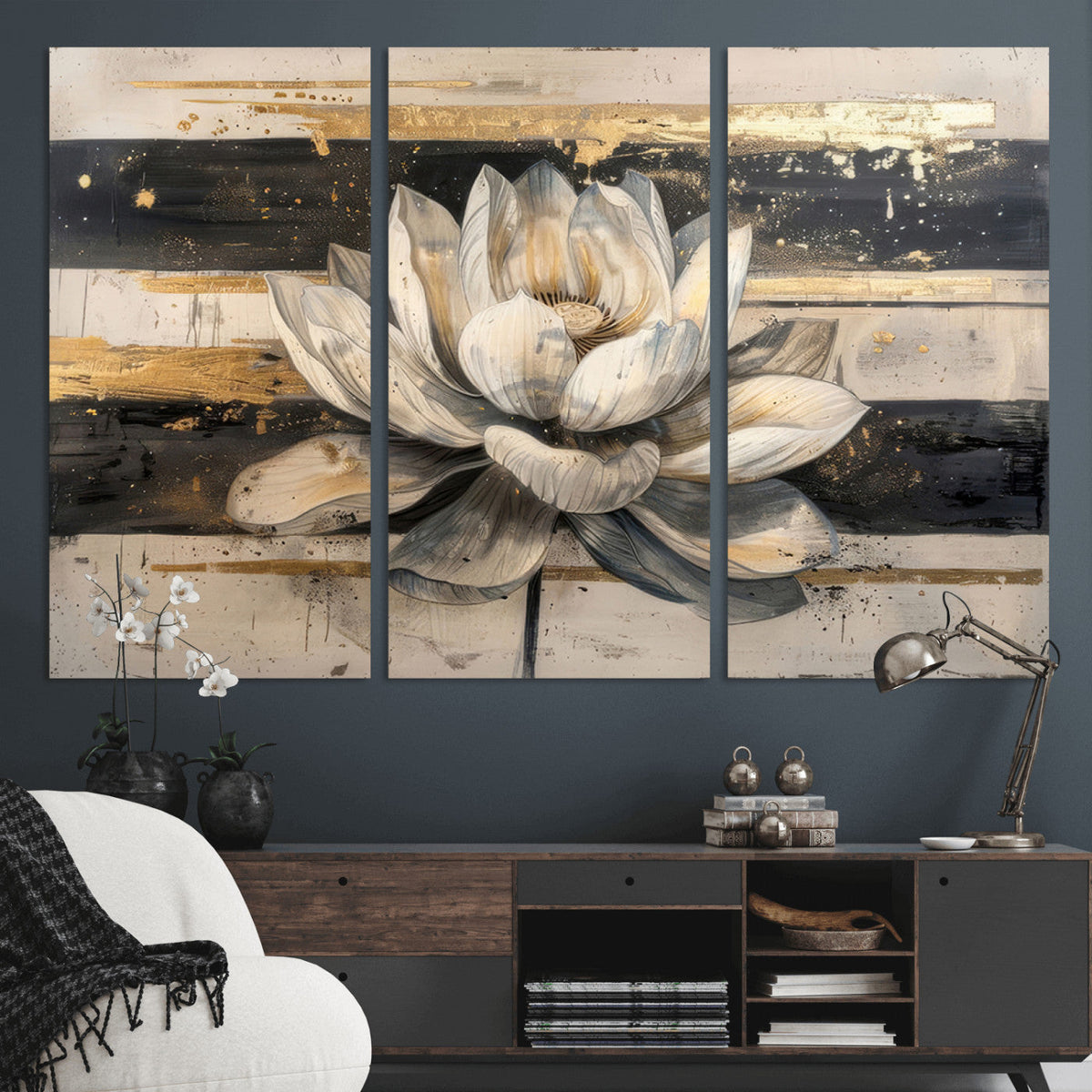 Lotus Flower Wall Art – Framed Abstract Floral Canvas