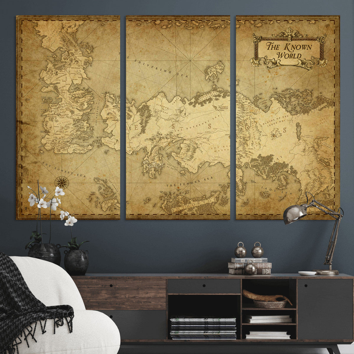 Vintage Game of Thrones Map Wall Art | Westeros and Essos