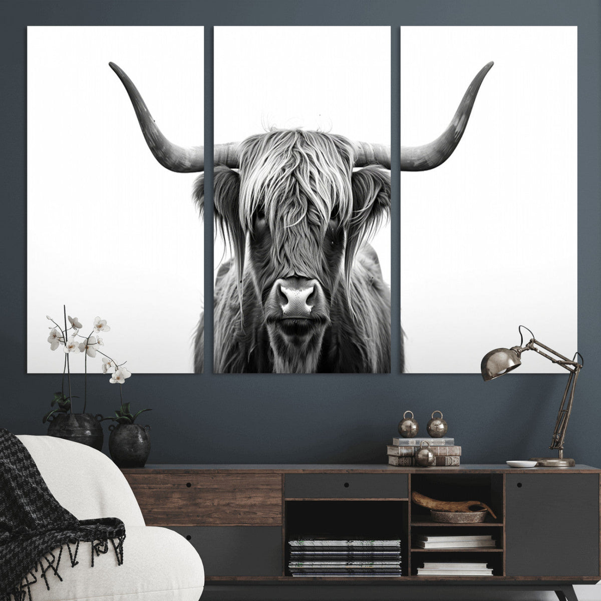 Highland Wall Art Canvas Print – Minimalist Black and White