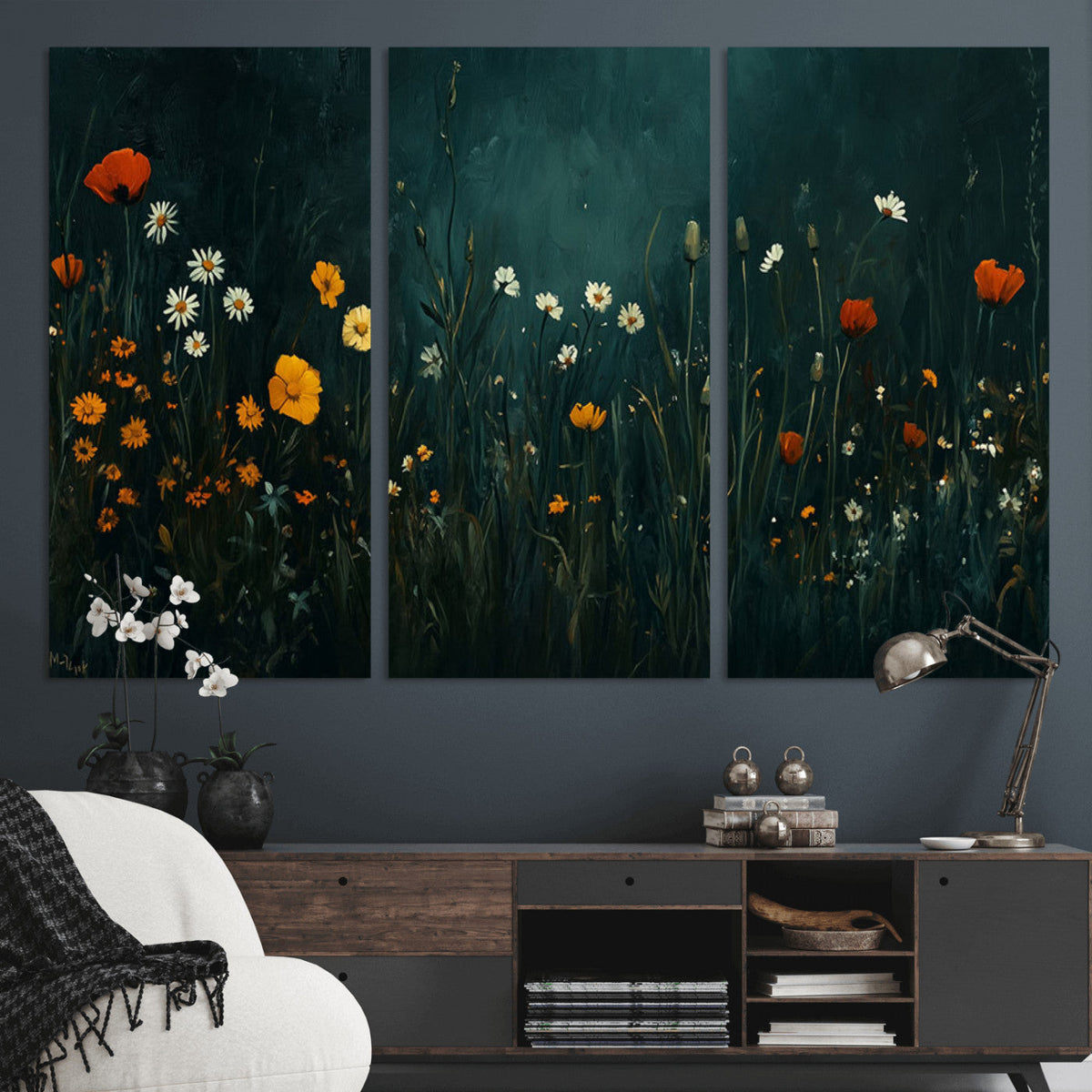 Framed Wildflower Field Wall Art, Framed Vintage Botanical