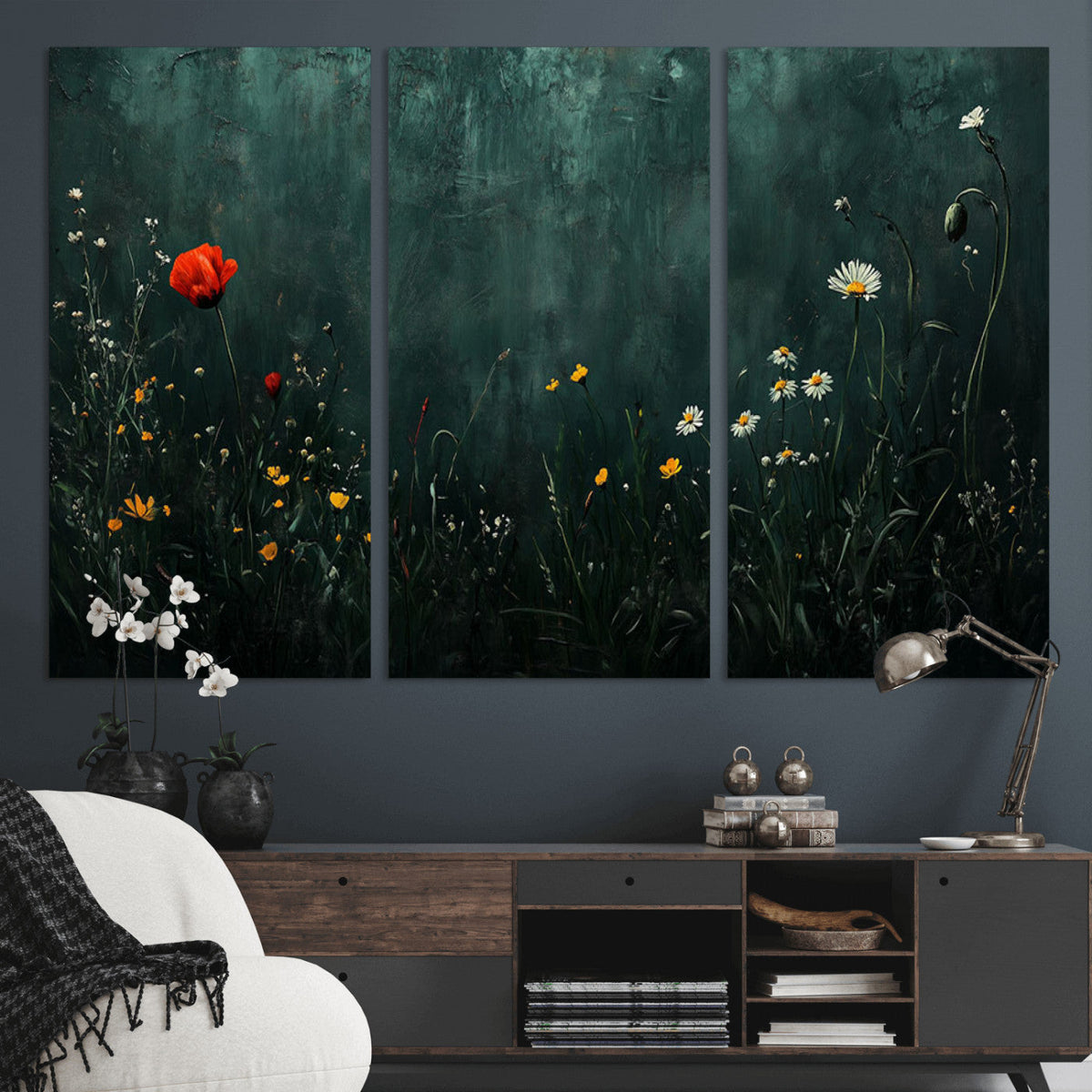 Wildflower Field Framed Wall Art, Vintage Botanical