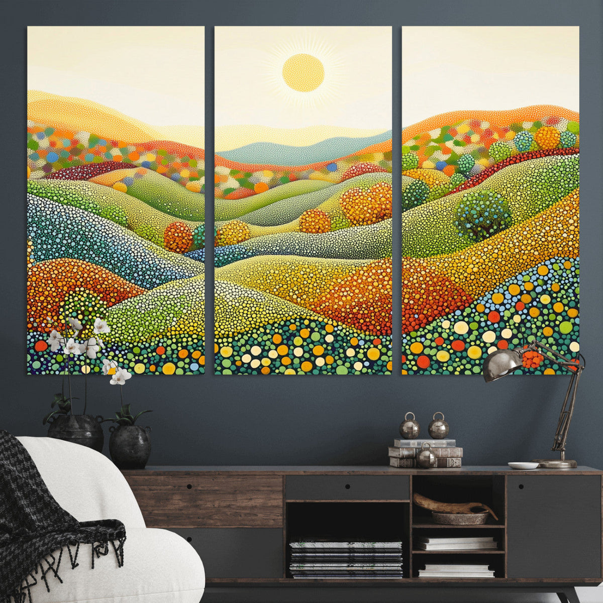 YAYOI KUSAMA Colorful Dot Art Landscape Canvas - Framed