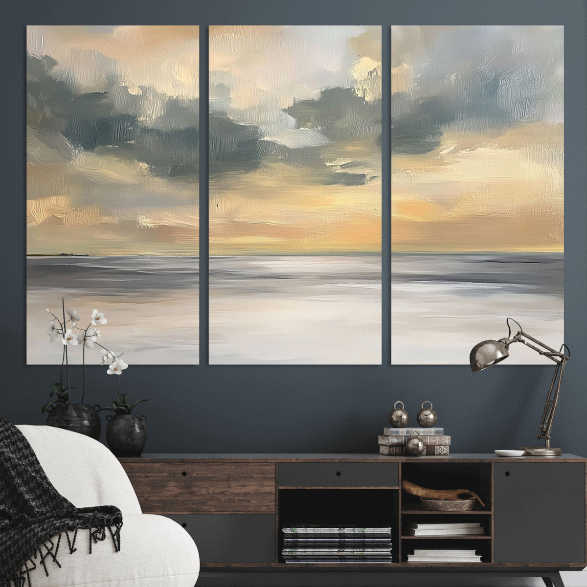 Modern Coastal Artwork with Vibrant Abstract Ocean Waves