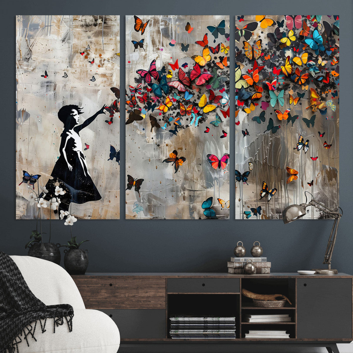Butterfly Girl Wall Art – Vibrant Street Style Canvas Print,