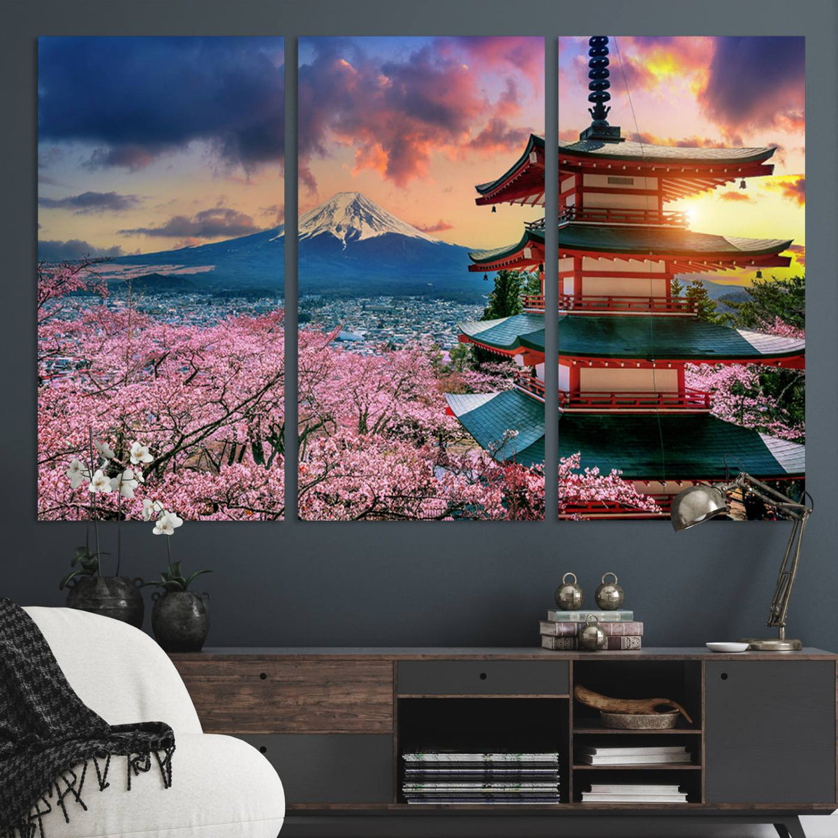 Mount Fuji Cherry Blossom Wall Art Canvas Print – Framed
