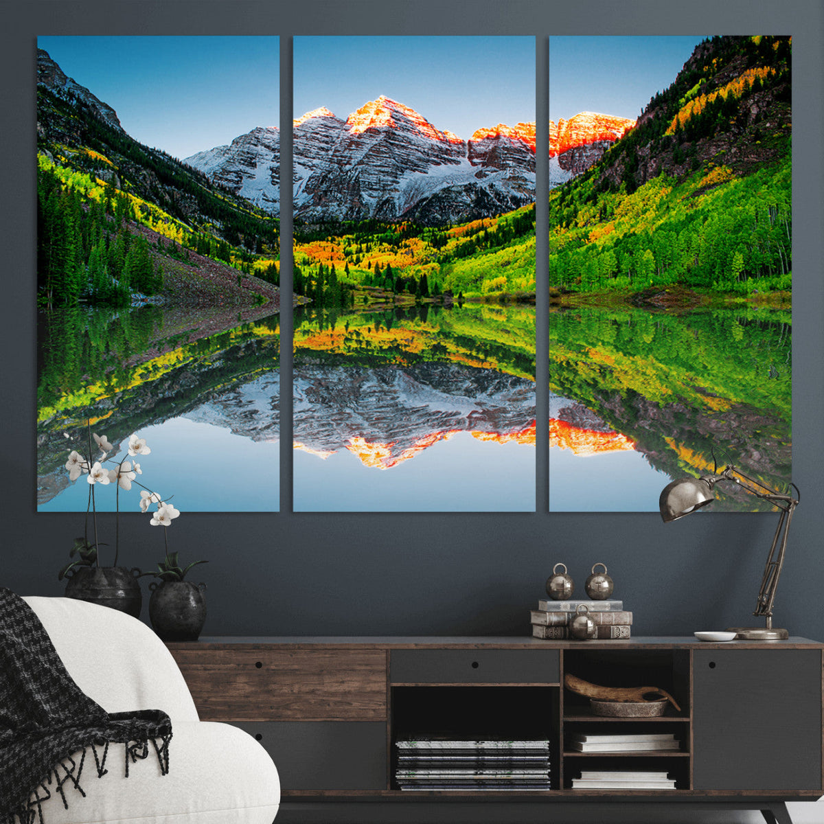 Sunrise Maroon Bells Lake Wall Art Canvas Print – Framed Elk