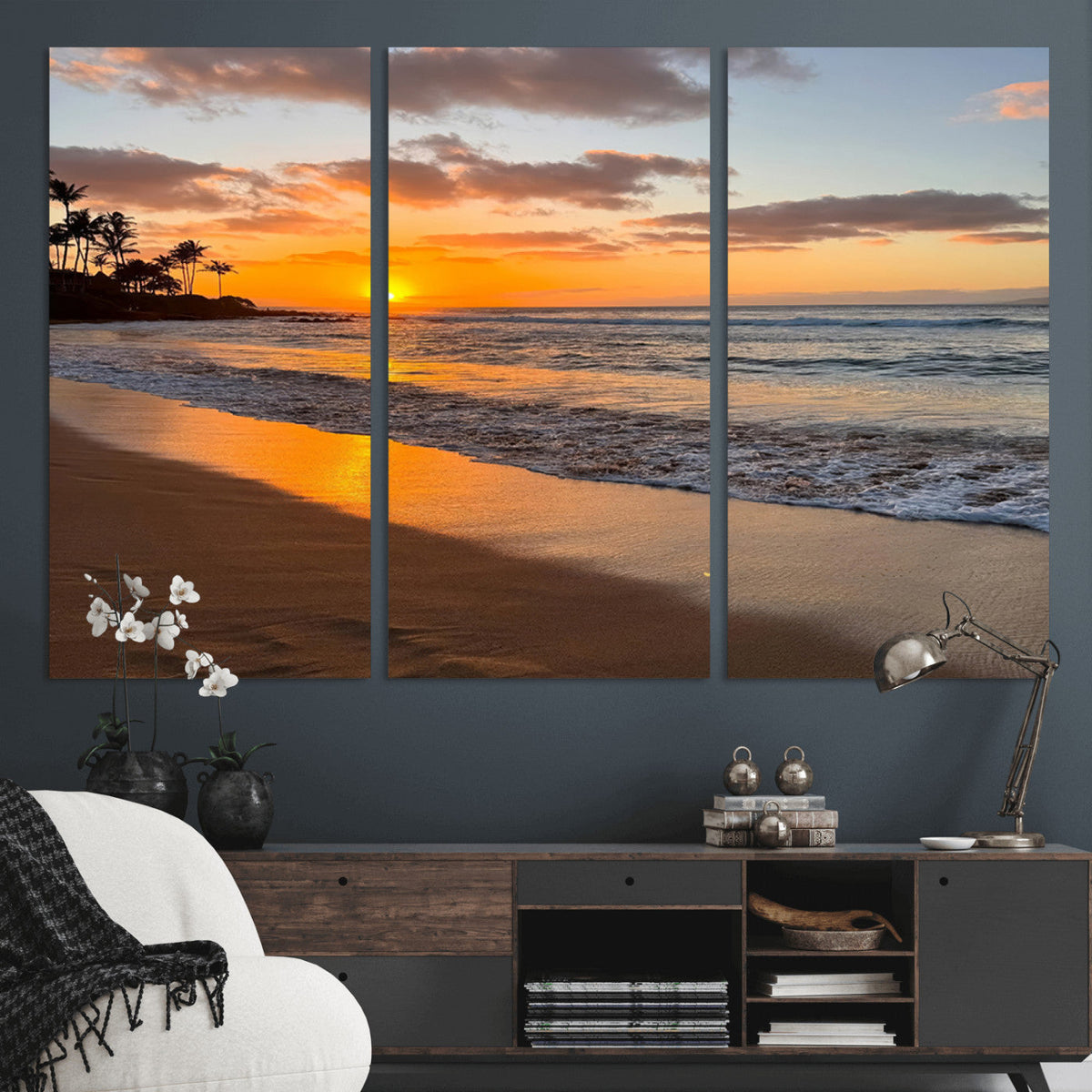 Tropical Beach Wall Art – Framed Sunset Ocean Canvas