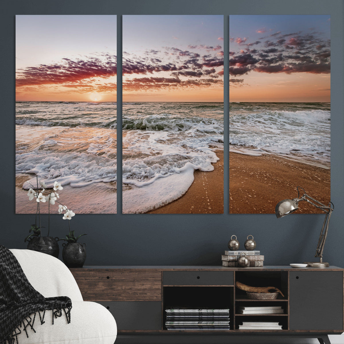 Ocean Sunset Wall Art Canvas Print – Framed Sandy Shore