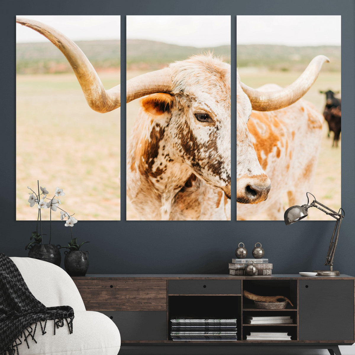 Texas Longhorn Wall Art Canvas Print – Framed Spotted Cow