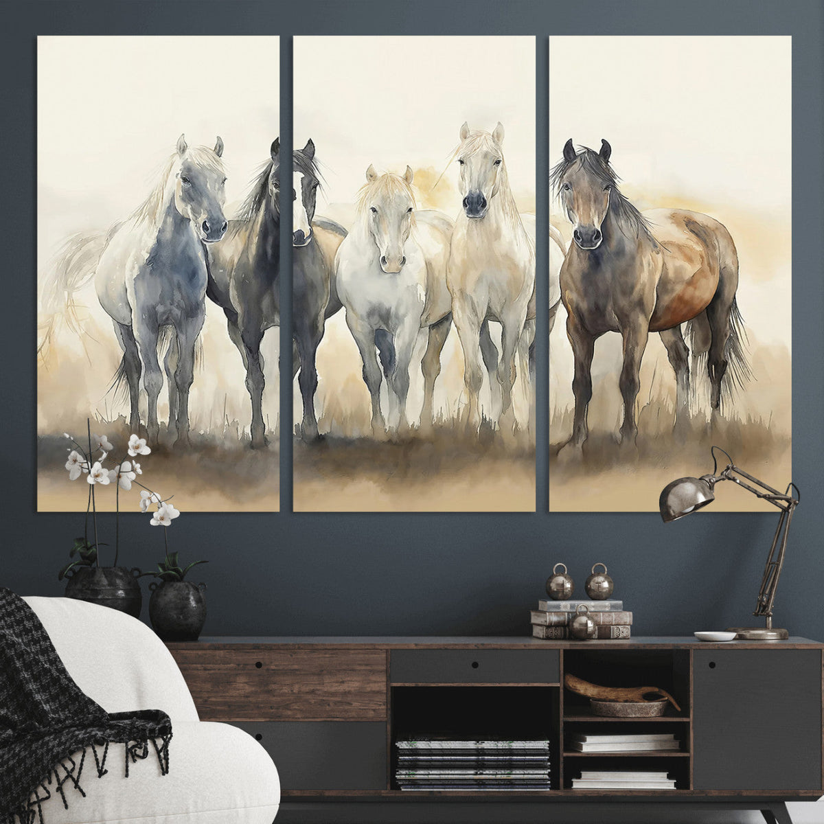 Wild Horses Wall Art Canvas Print, Framed Running Horses Art