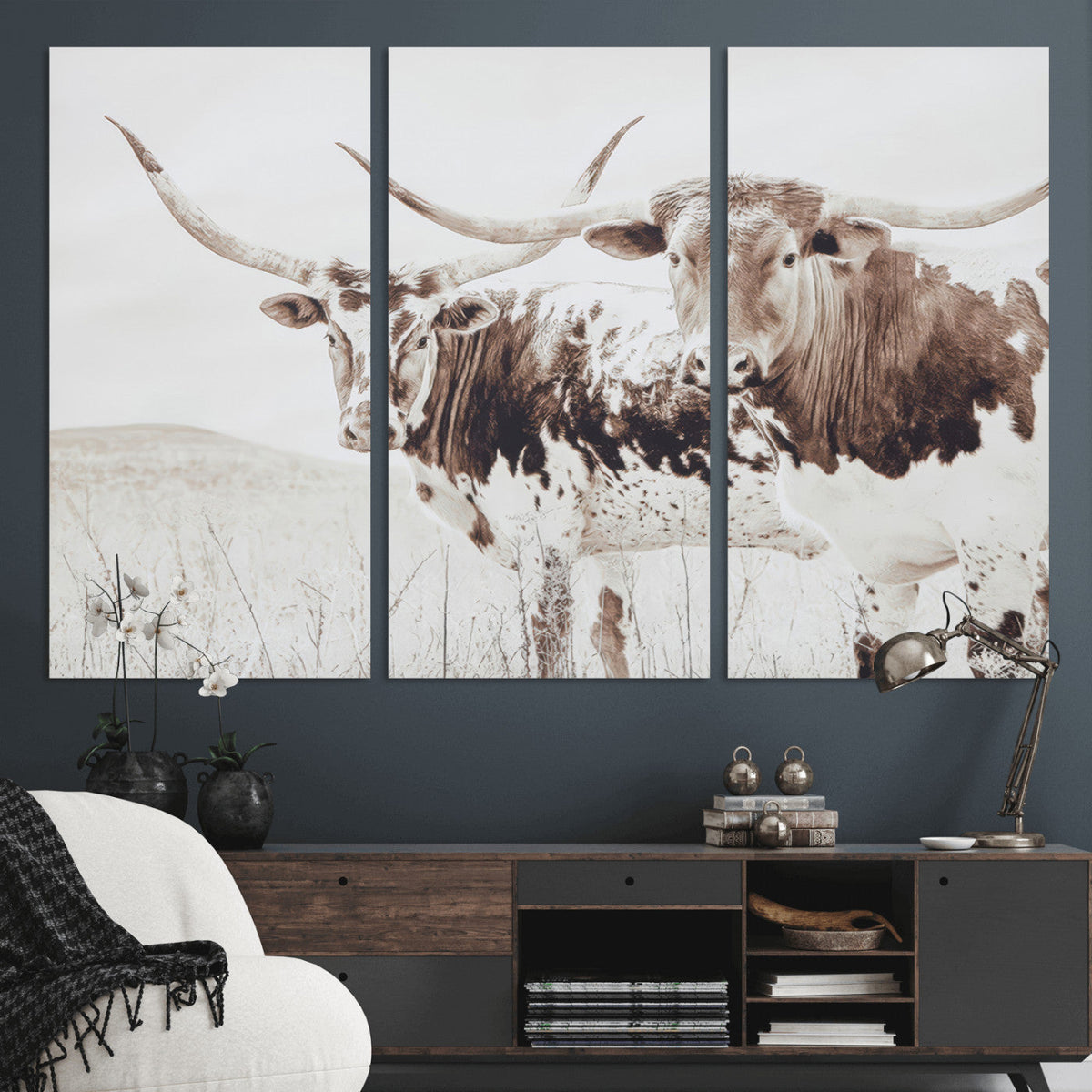 Longhorn Wall Art Canvas Print – Framed Western Cow Rustic
