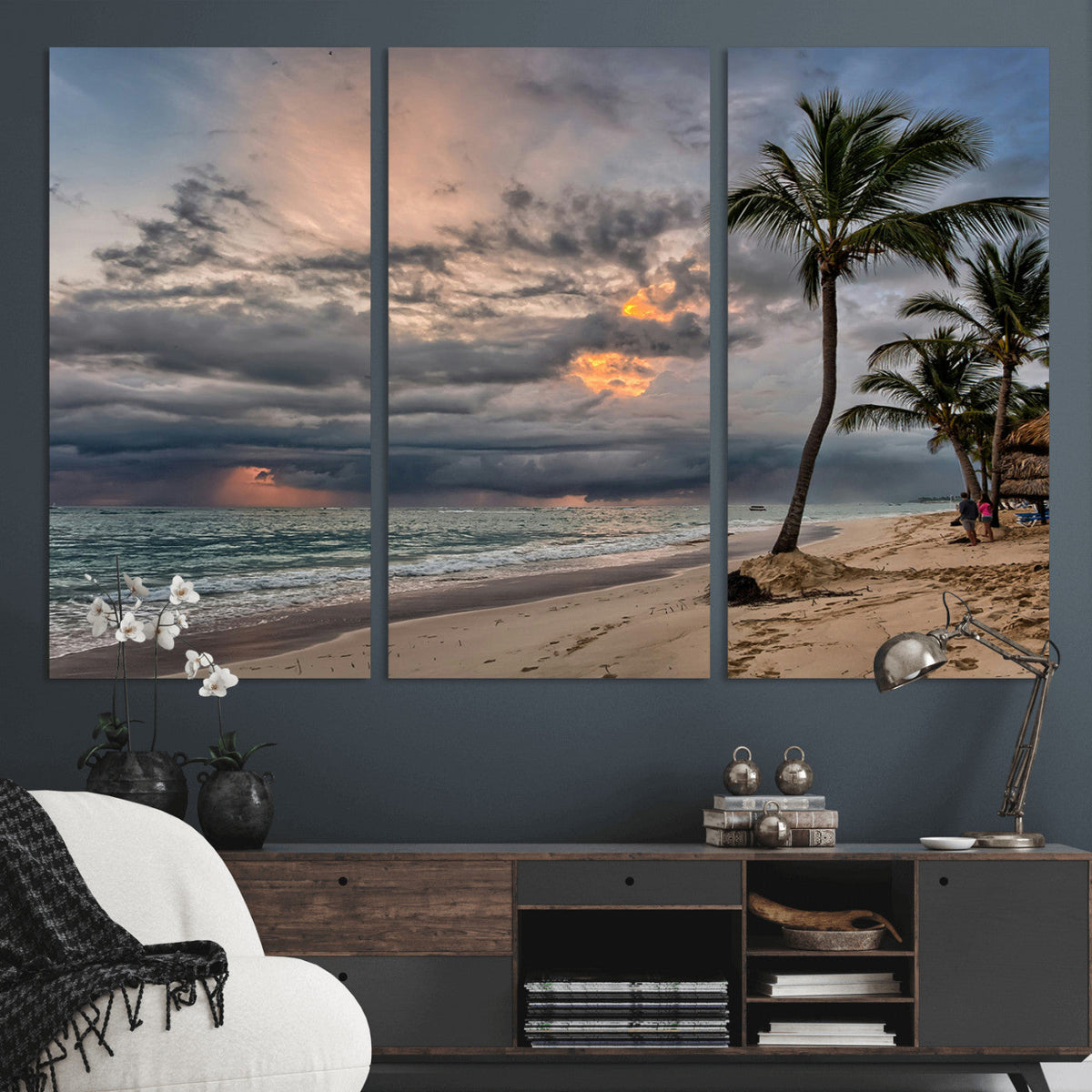 Tropical Storm Wall Art Canvas Print – Framed Moody Beach