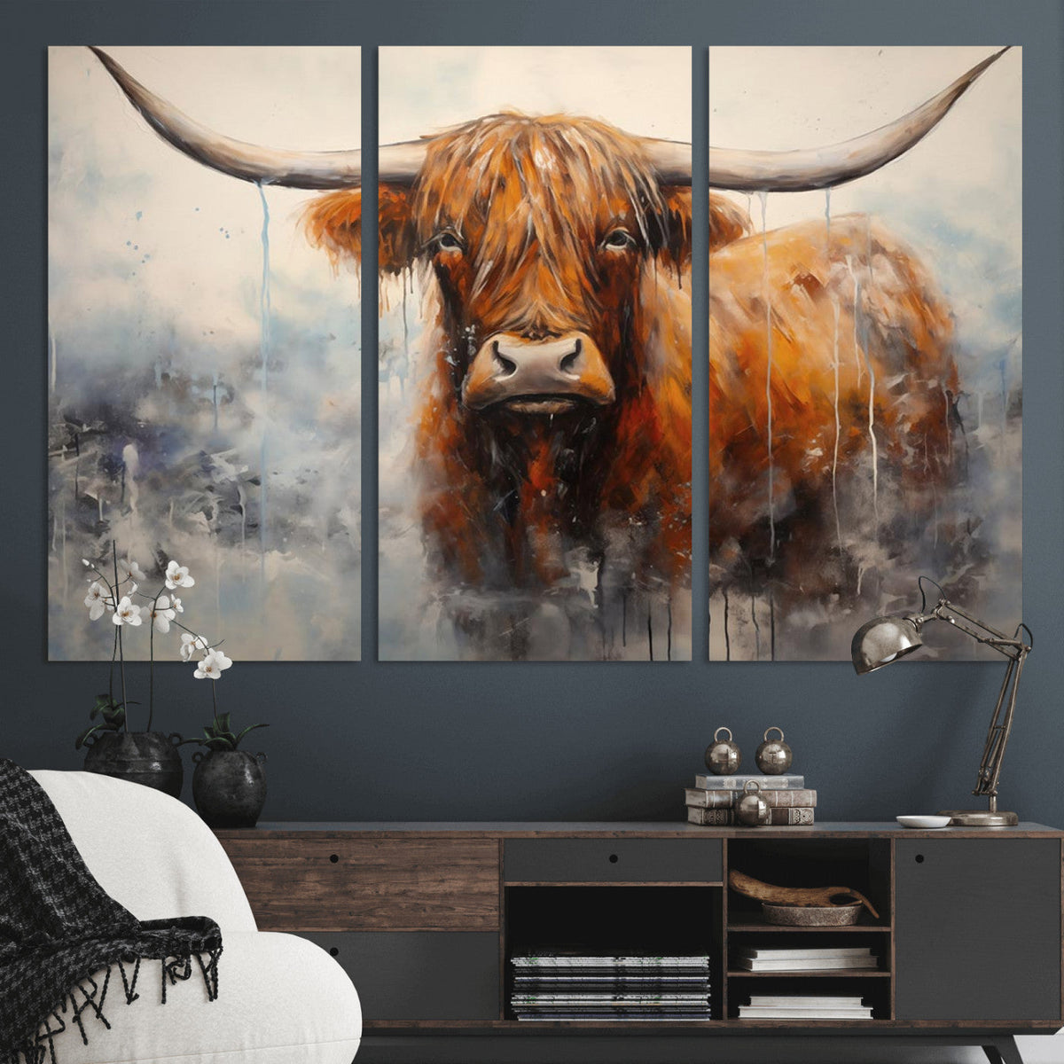Scottish Highland Wall Art Canvas Print, Framed Longhorn Art