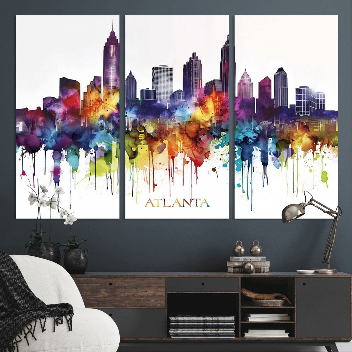 Atlanta Skyline Wall Art Canvas Print – Framed Colorful