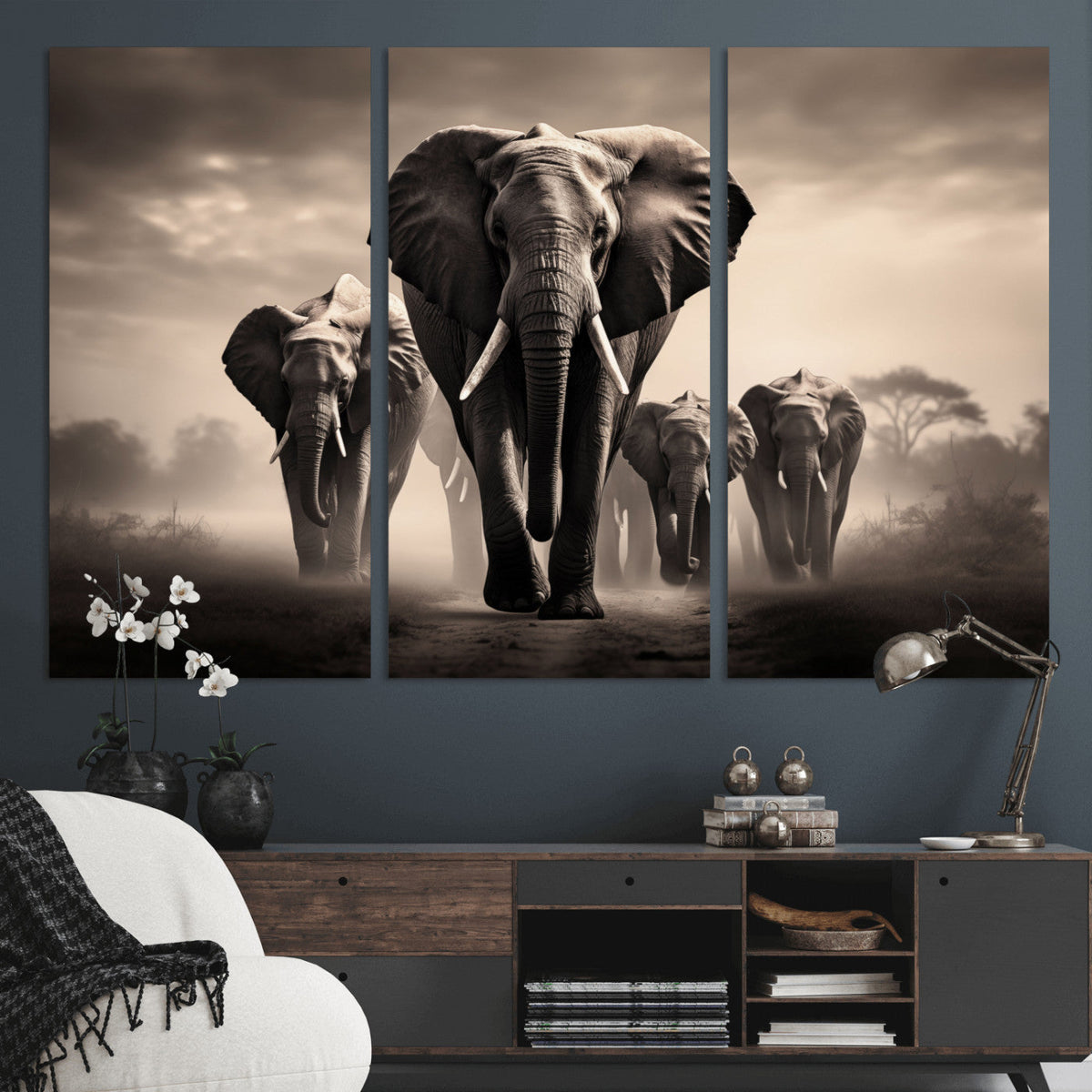 Elephant Family Wall Art Canvas Print, Framed Elephant Wall