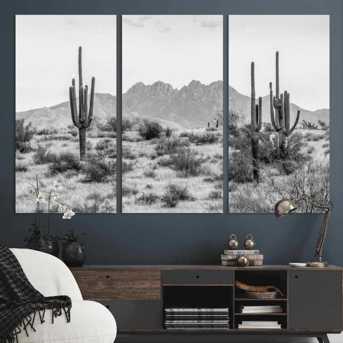 Black White Arizona Desert Canvas Wall Art Cactus Farmhouse
