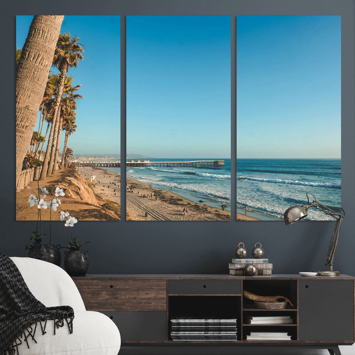 Scenic Beach Wall Art Canvas Print – Tall Palm Trees, Sandy