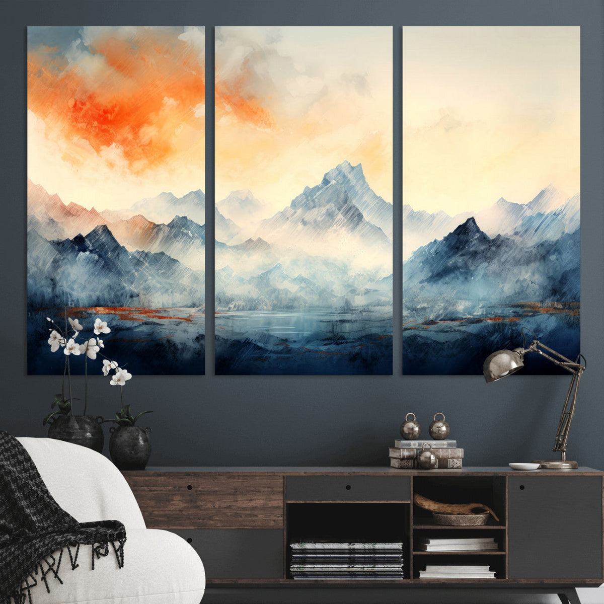 Warm Clouds Abstract Mountain Wall Art Canvas Print