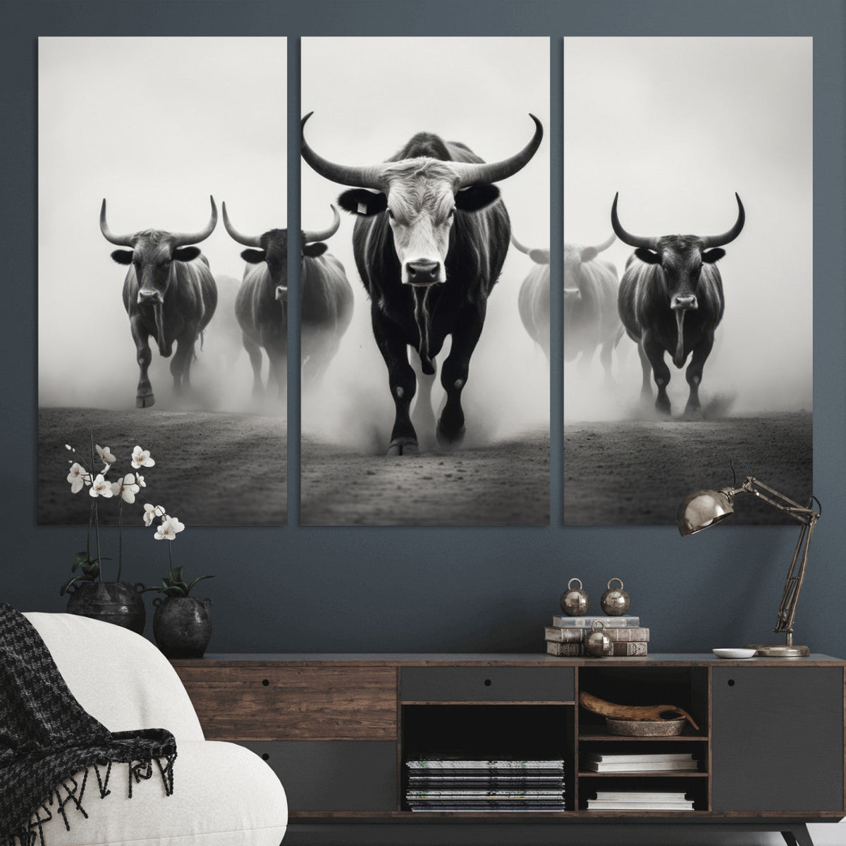Texas Longhorn Wall Art Canvas Print, Framed Speckled Cow