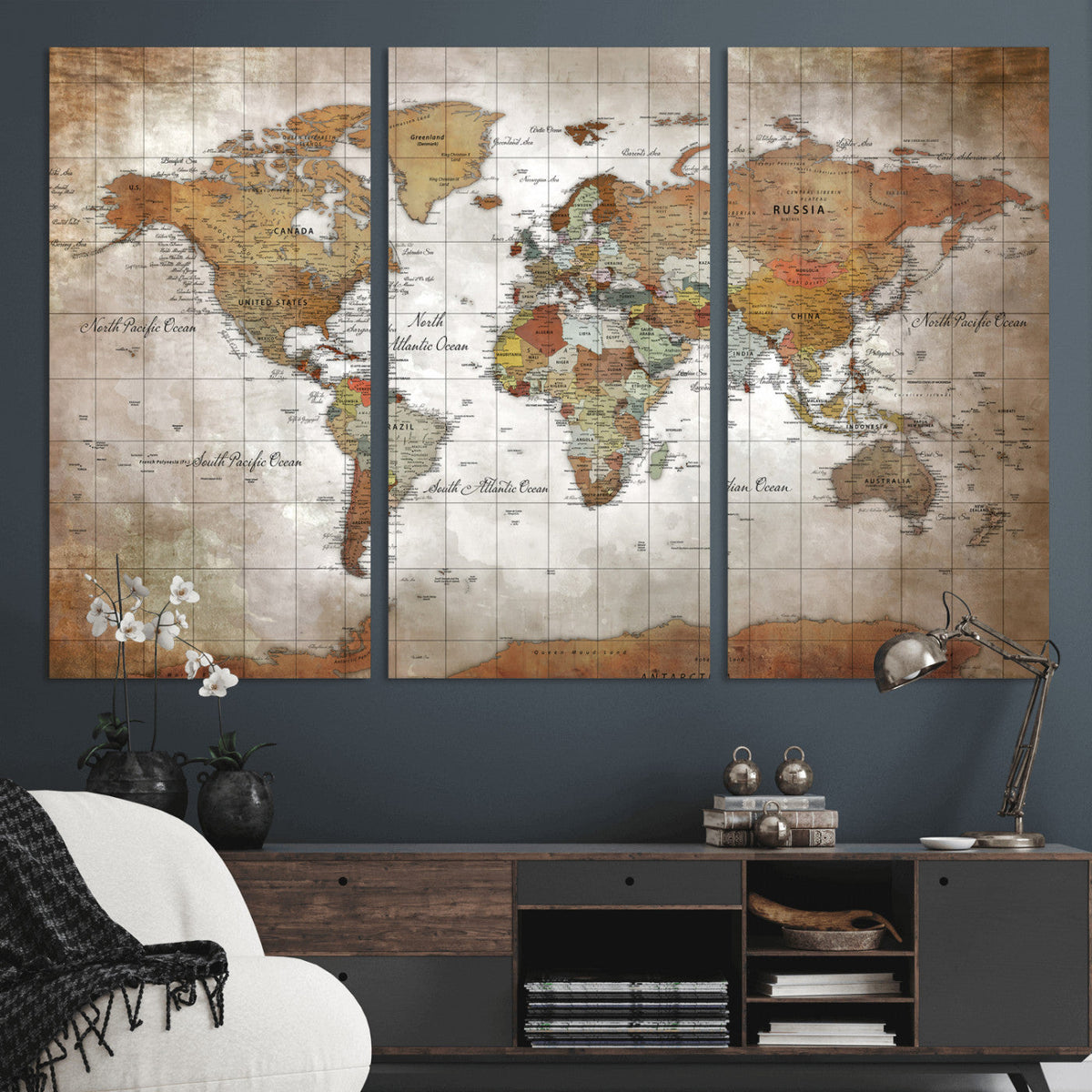 Vibrant Watercolor World Map Canvas Wall Art – Framed Travel
