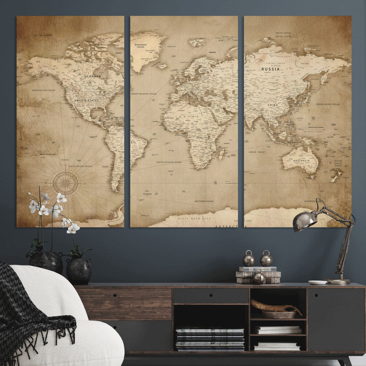 Colorful Watercolor World Map Canvas Wall Art – Framed