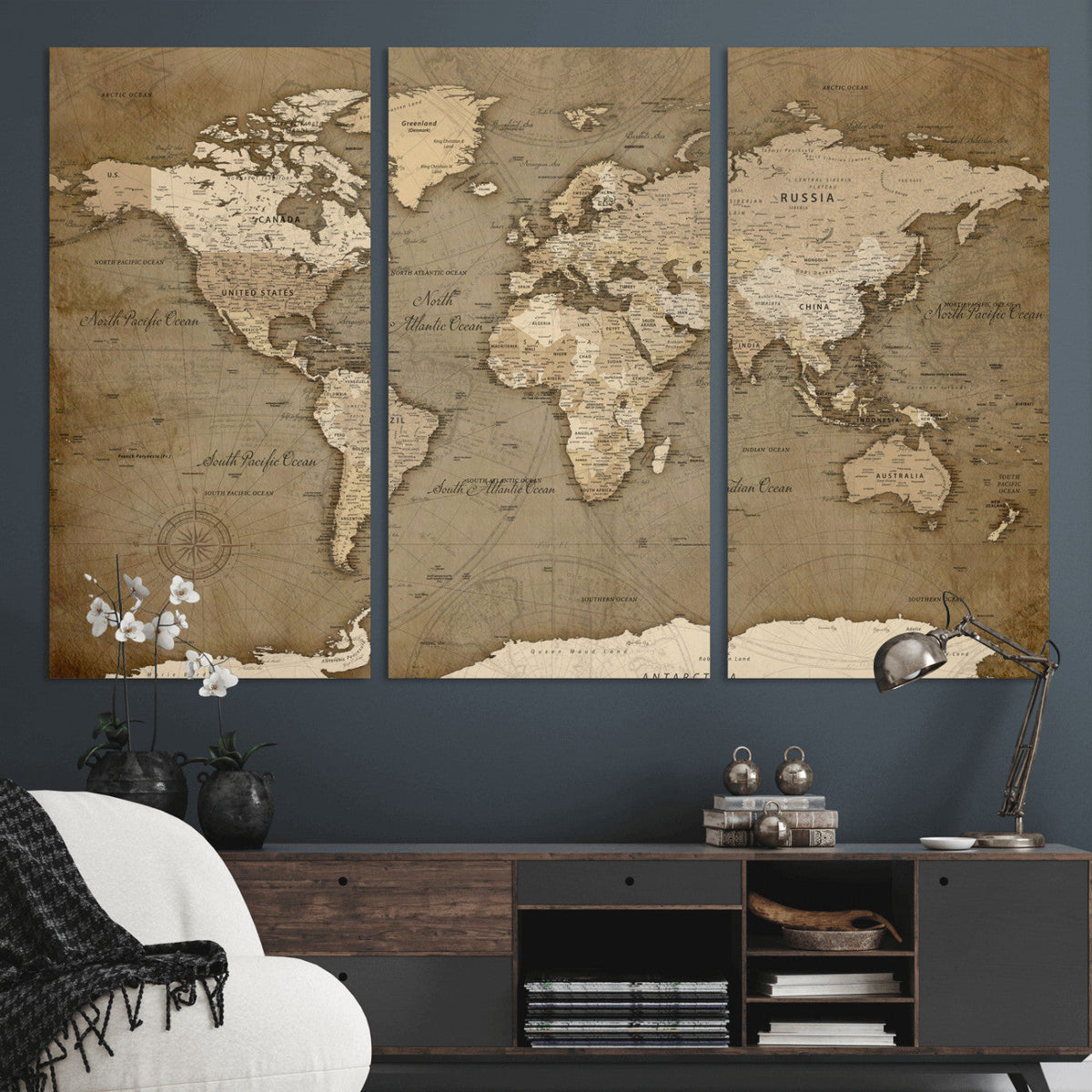 World Map Wall Art Canvas Print, Framed Map Art Picture