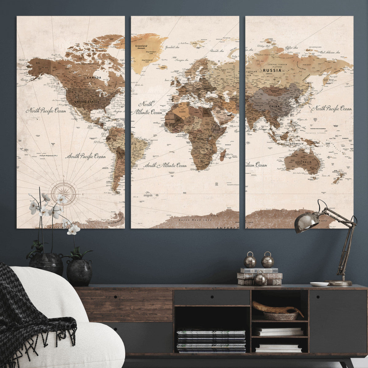 World Map Canvas Print – Framed Detailed Map of the World
