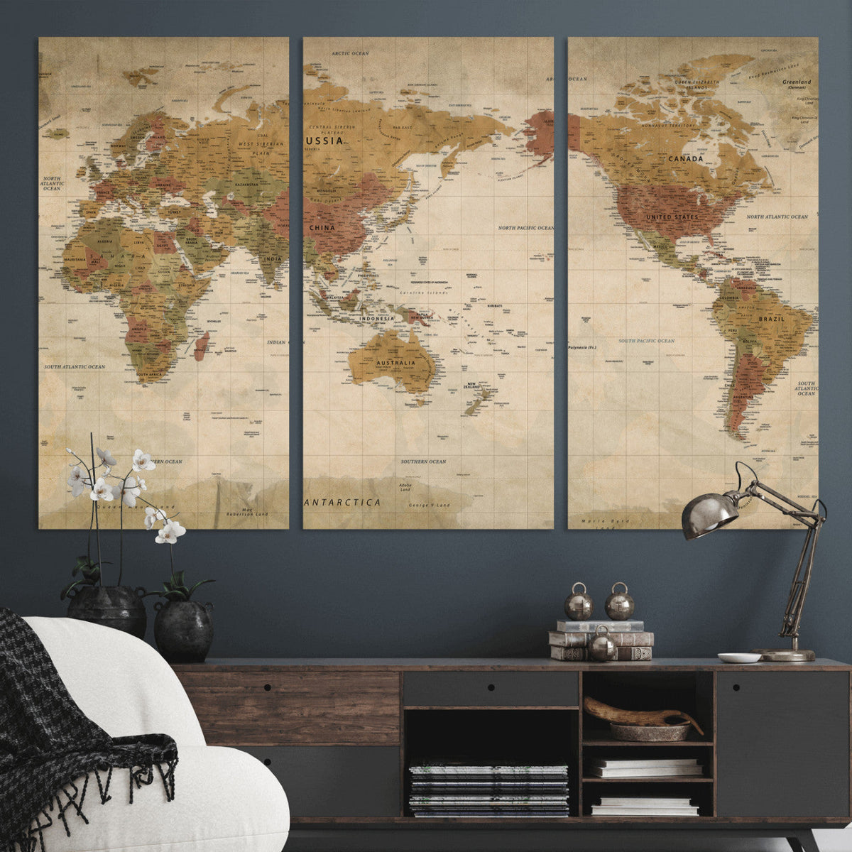 Vintage Detailed World Map Wall Art Canvas Print – Antique