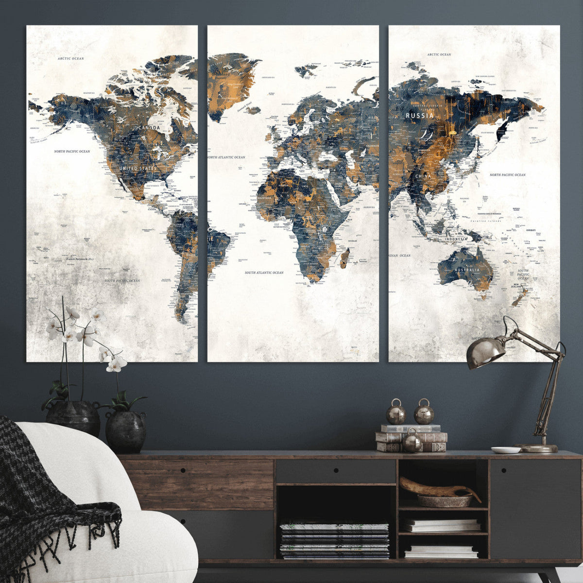 World Map Wall Art Canvas Print for Office Wall Decor