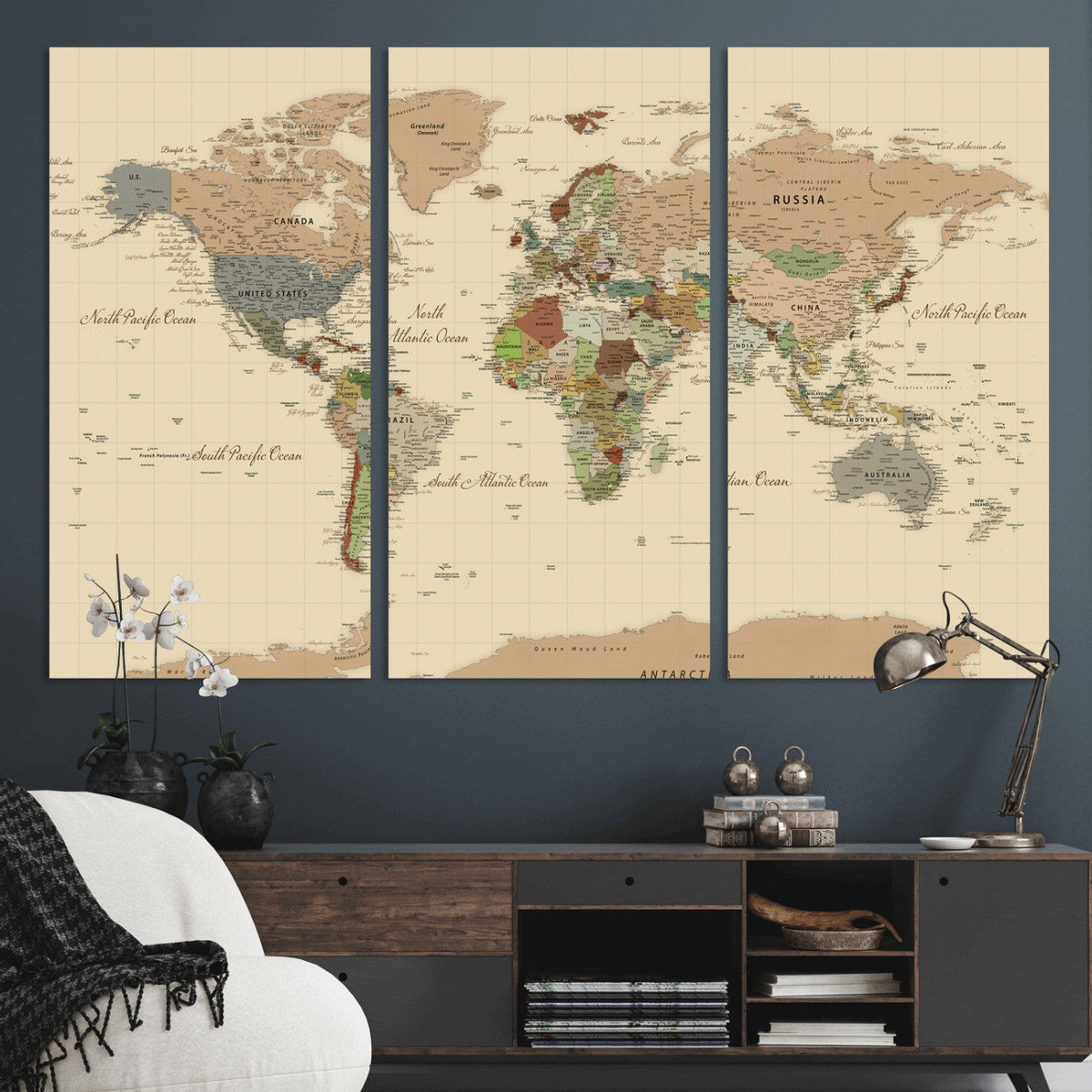 Extra Large World Map Canvas Print – Detailed Map of the