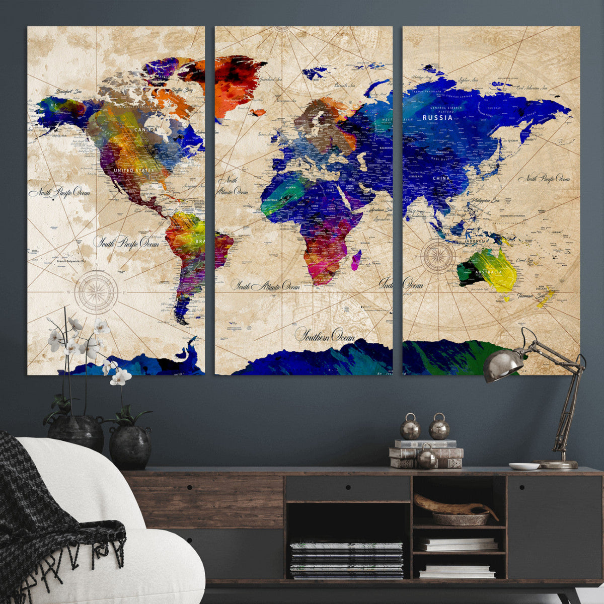 Watercolor World Map Canvas Print – Framed Wall Art for