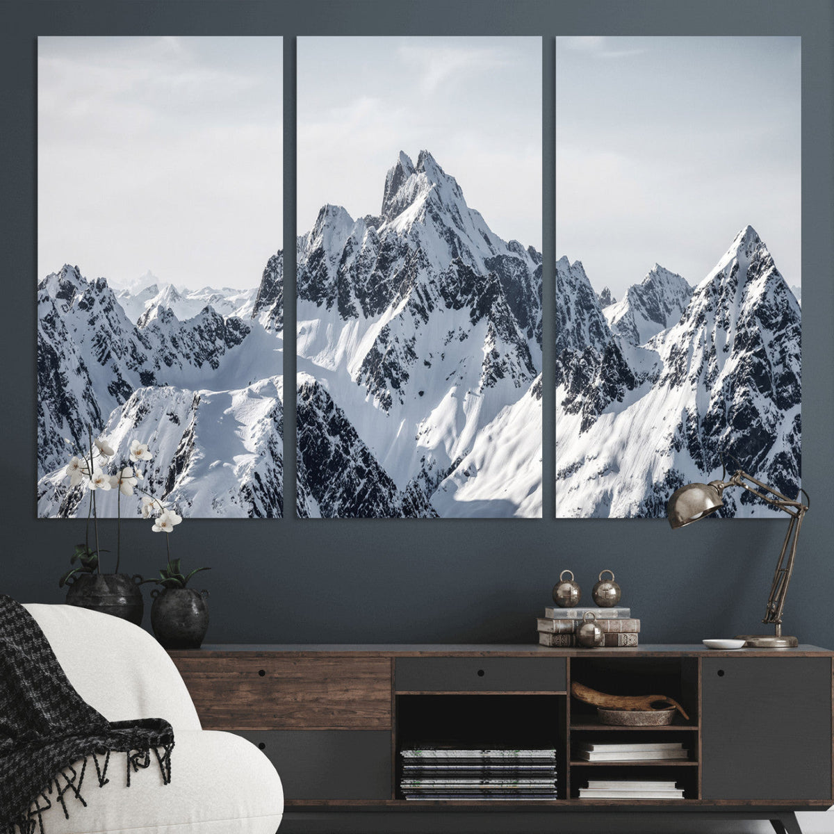 Snowy Mountain Range Canvas Print, Alpine Peaks Landscape