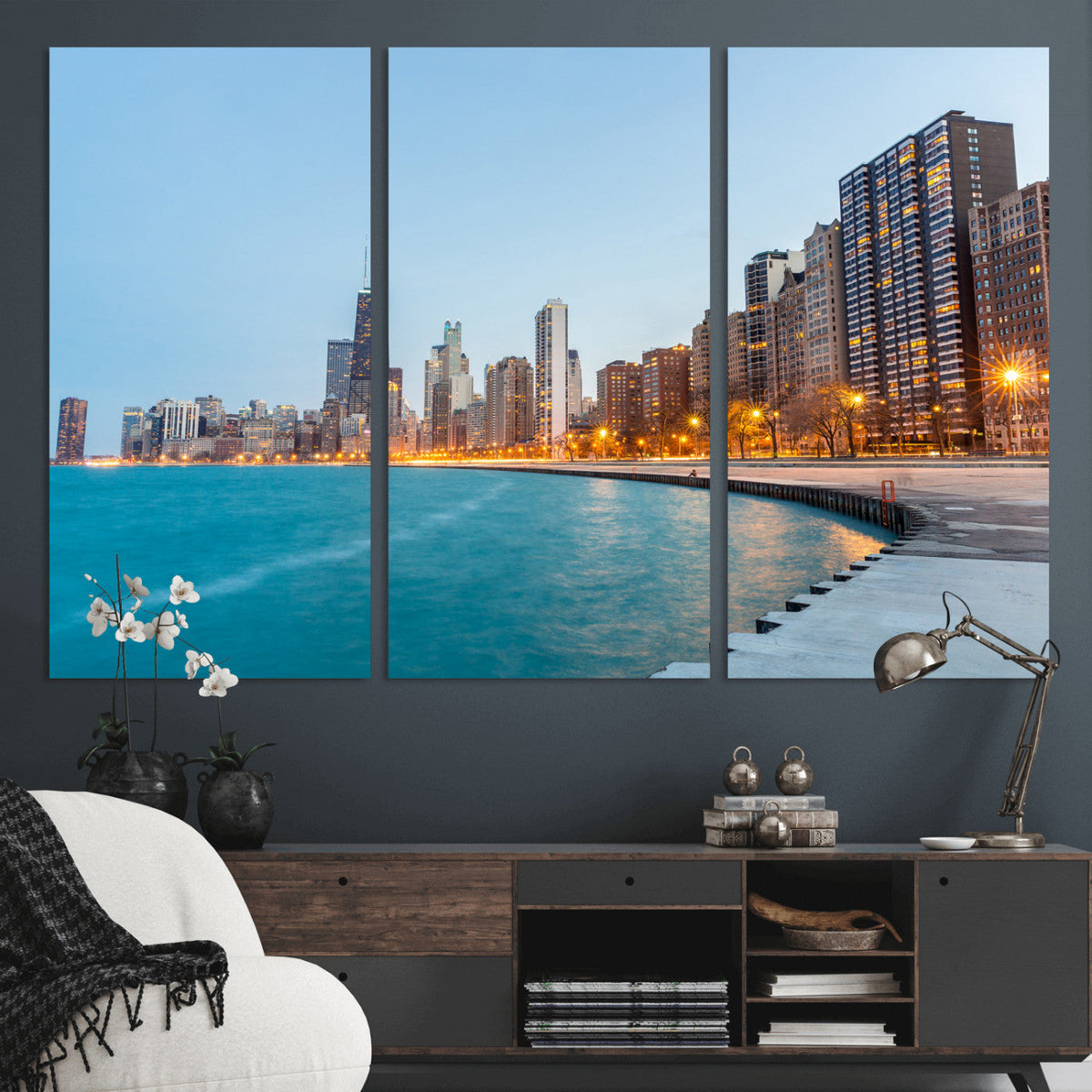 Chicago Wall Art Canvas Print, Chicago City Downtown Night