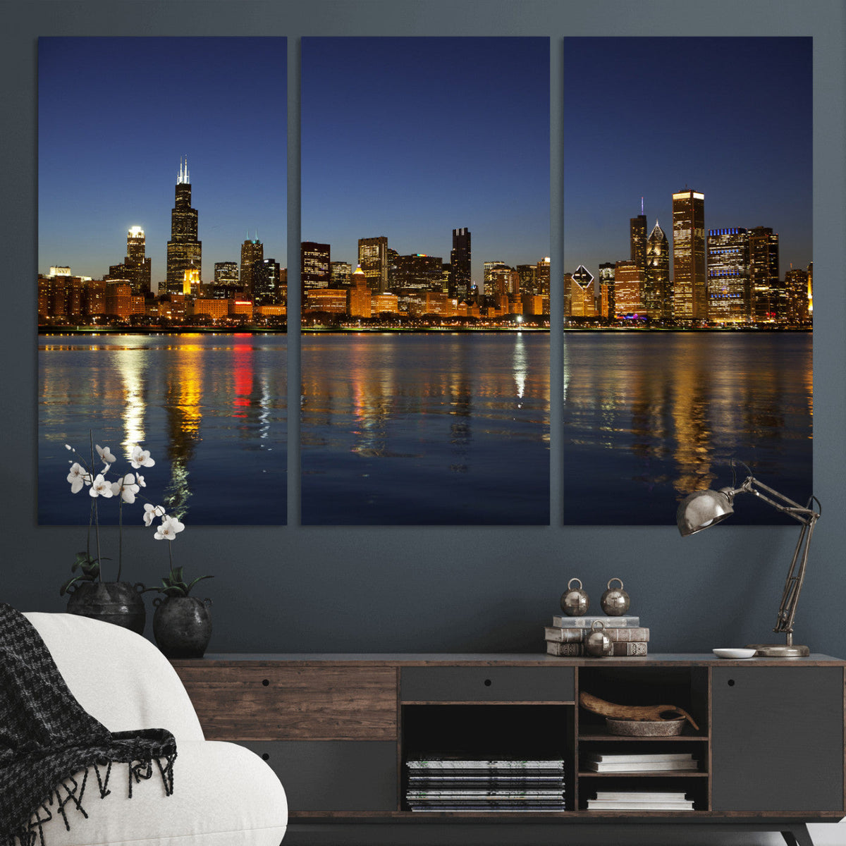 Chicago Wall Art Canvas Print - Chicago City Downtown Night