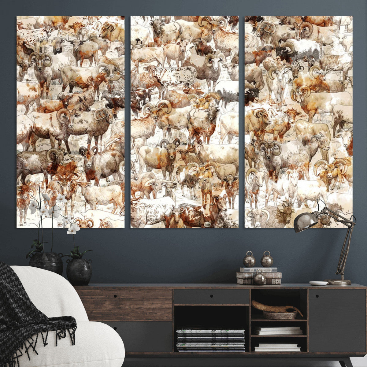Farmhouse Bighorn Sheep Wall Art Canvas Print - Abstract