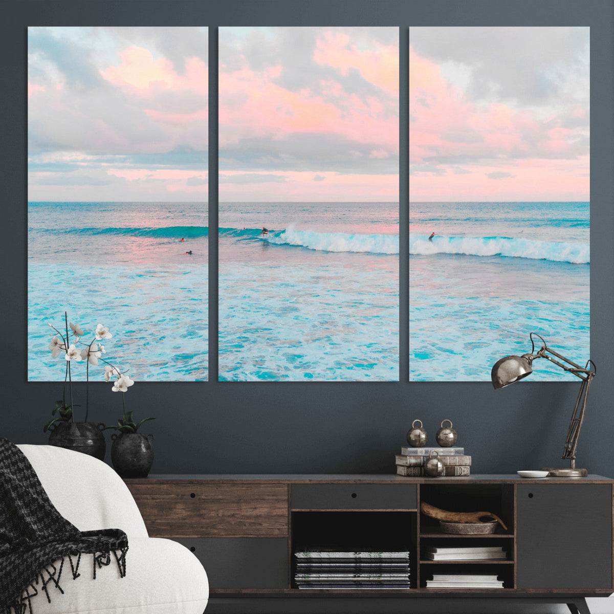 Ocean Wave Wall Art Canvas Print, Pastel Surf Seascape