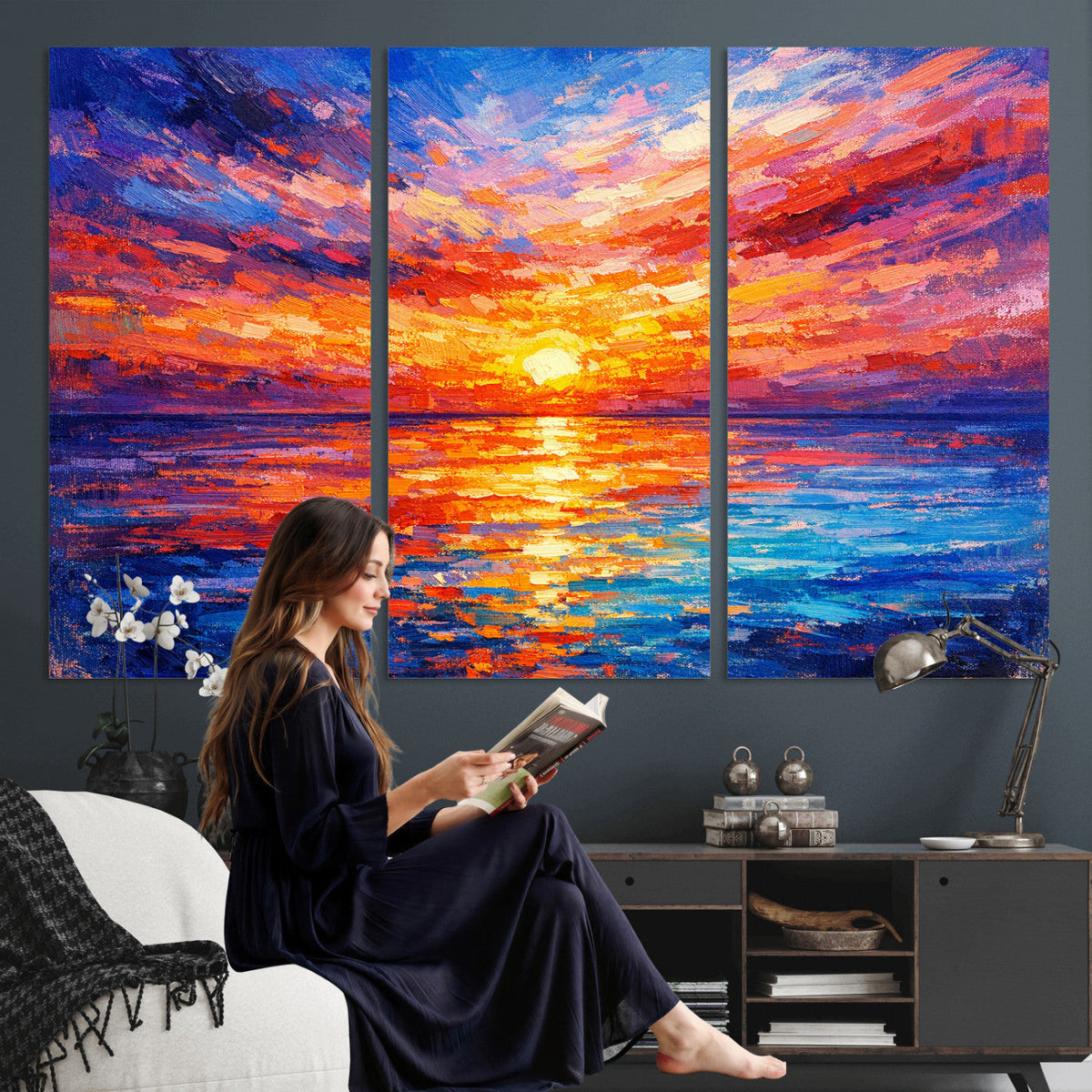 Colorful Knife Ocean Sunset Canvas — Orange Pink Teal