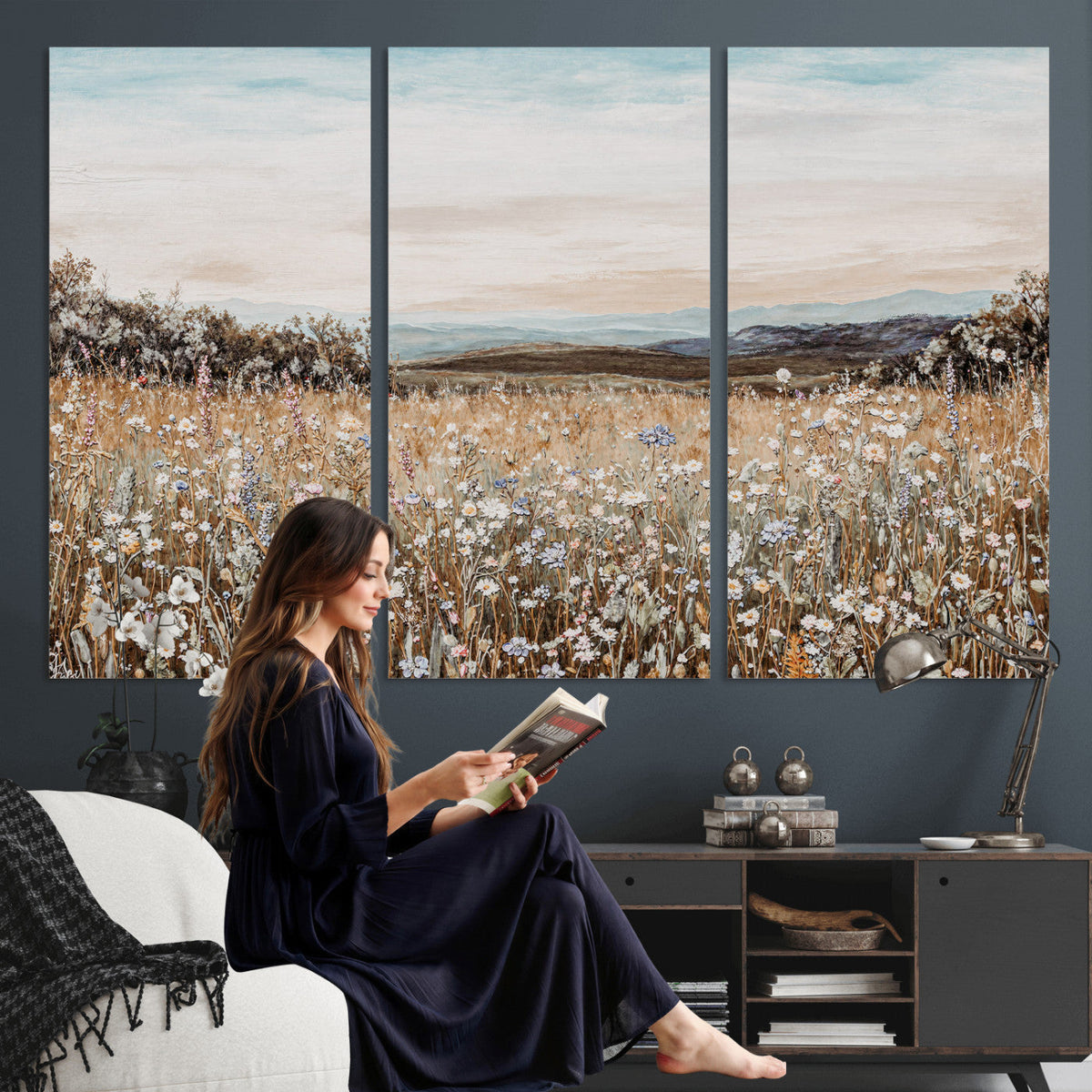 Neutral Wildflower Field Canvas Wall Art — Beige Earth Tone