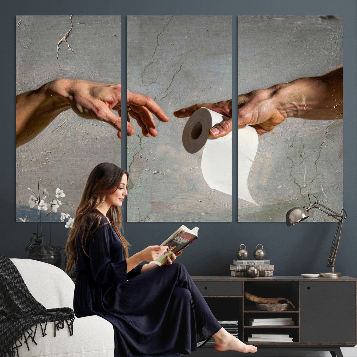 Funny Bathroom Wall Art Canvas, Creation of Toilet Paper