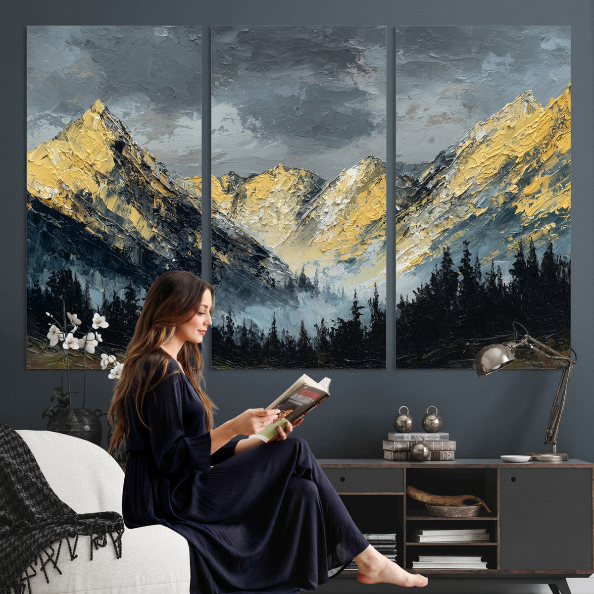 Abstract Mountain Wall Art Canvas Print Modern Landscape Painting Print