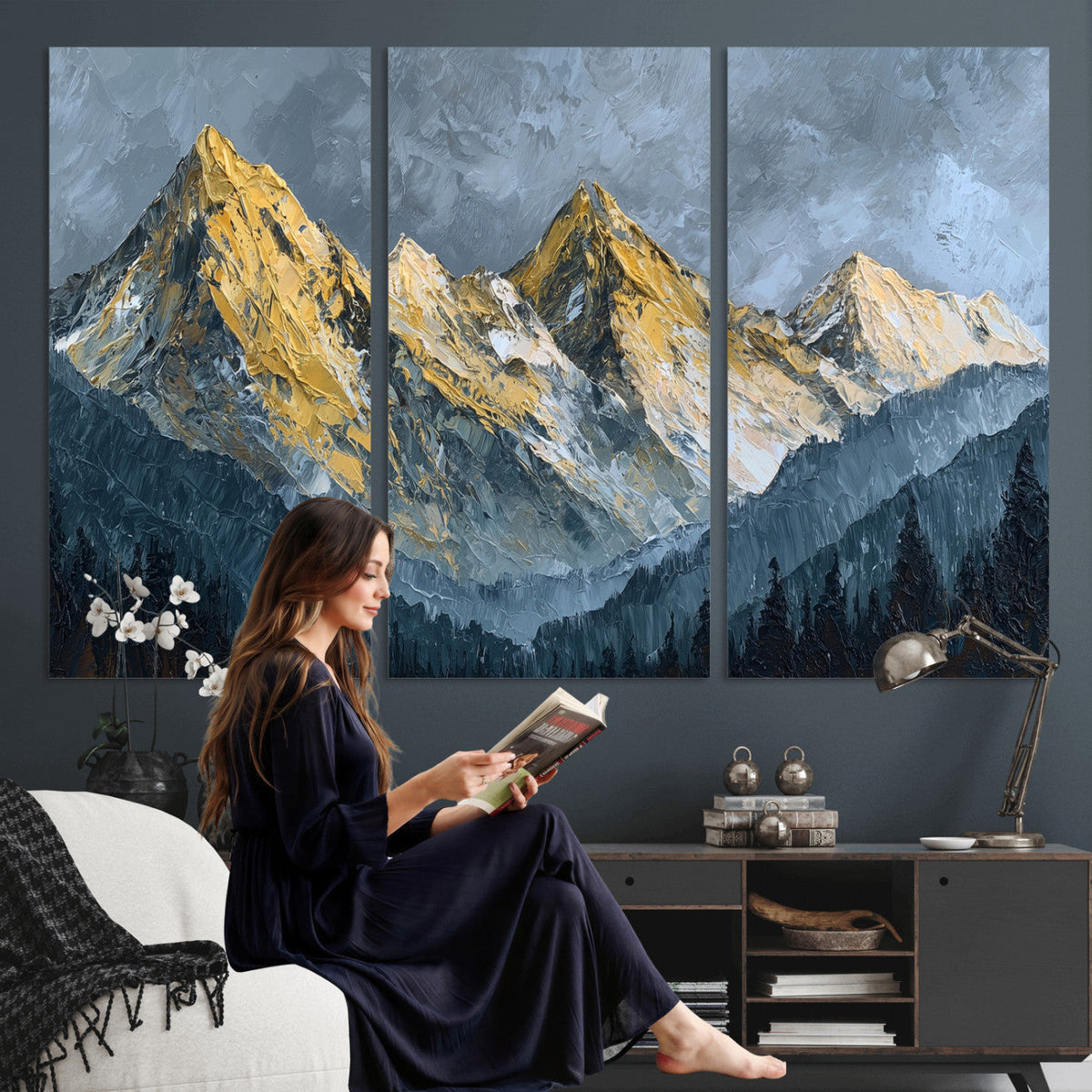 Abstract Mountain Wall Art Canvas Print Modern Landscape Painting Print