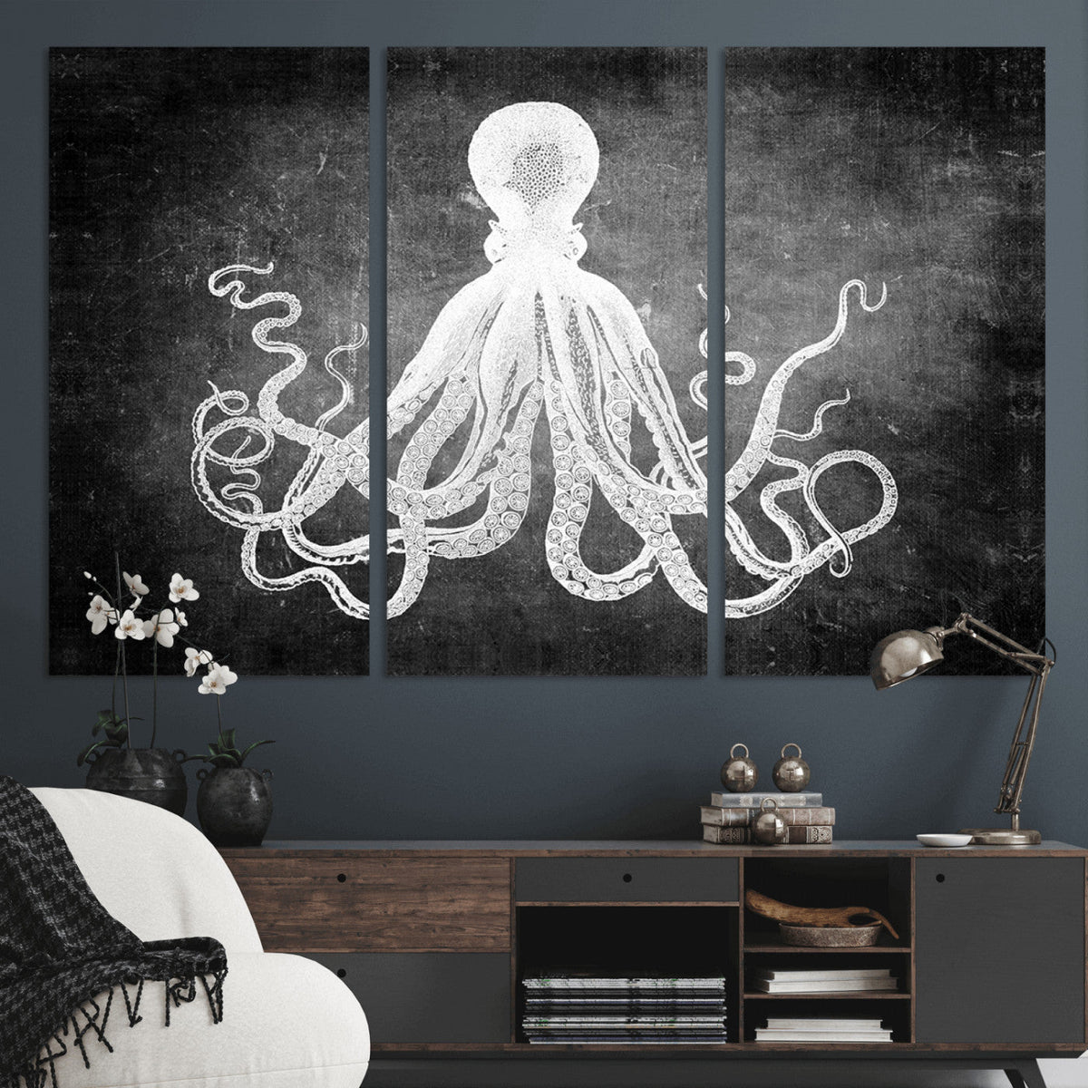 Black White Octopus Wall Art Canvas Print