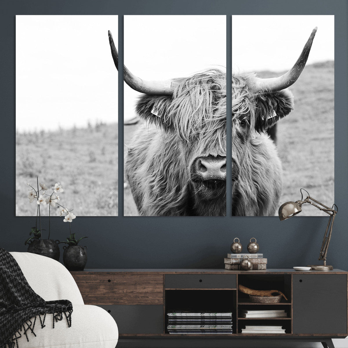 Newfoundland Cow Art Wall Art, Black White Cow Art Wall Art