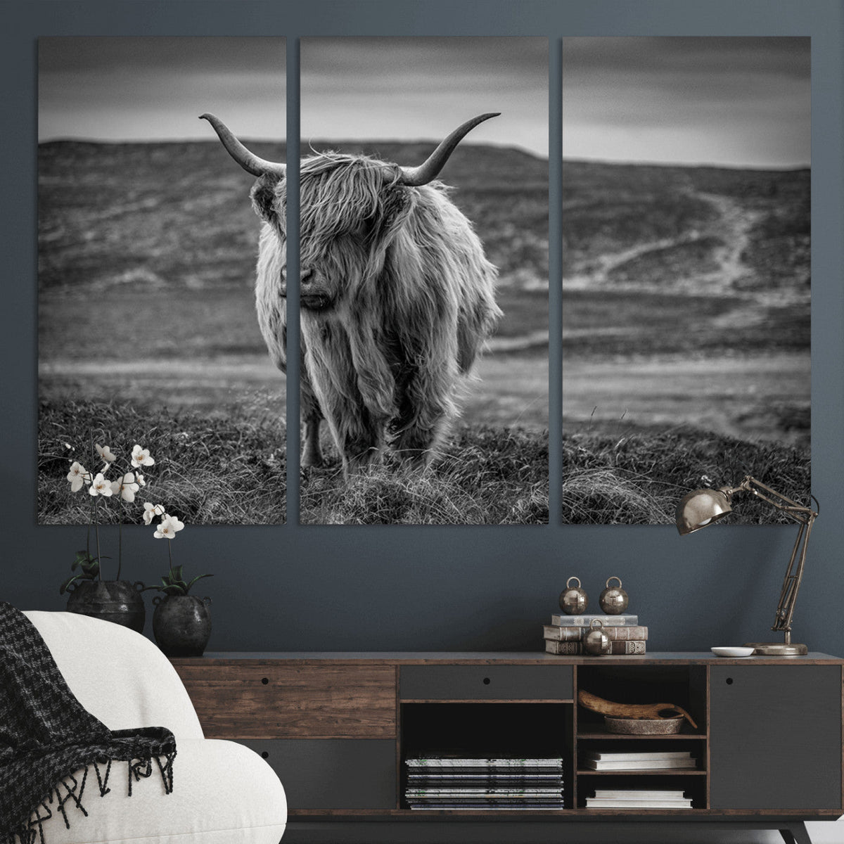 Fluffy Cattle Wall Art Print, Highland Cow Canvas, Framed