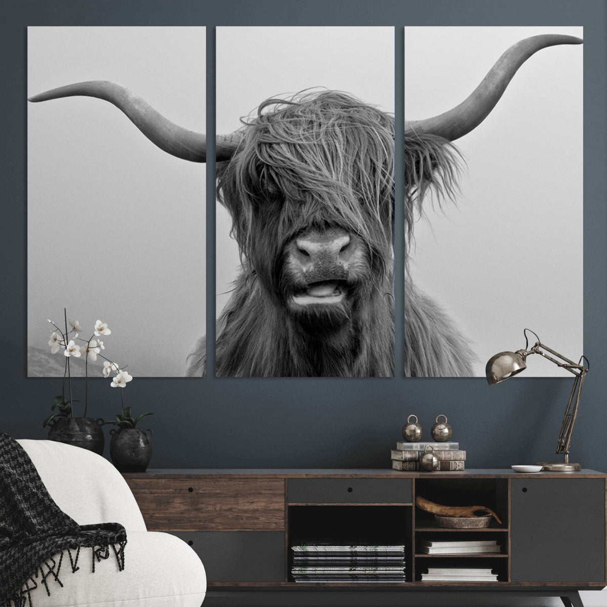 Texas Cow Wall Art Canvas, Texas Longhorn Cattle Canvas
