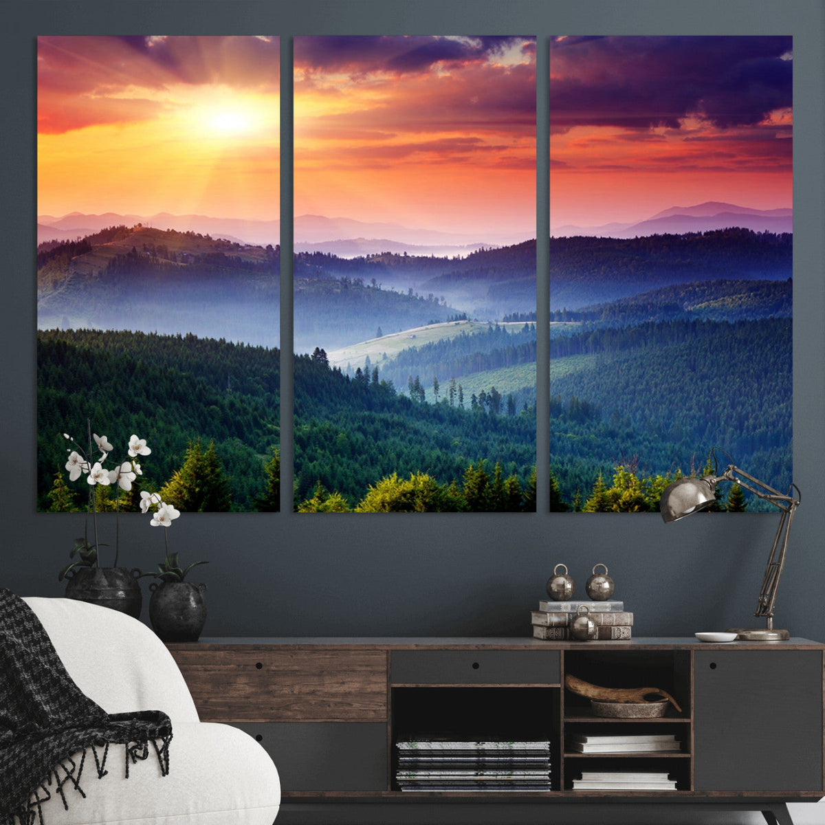 Mountain and Sunset Wall Art Canvas Print