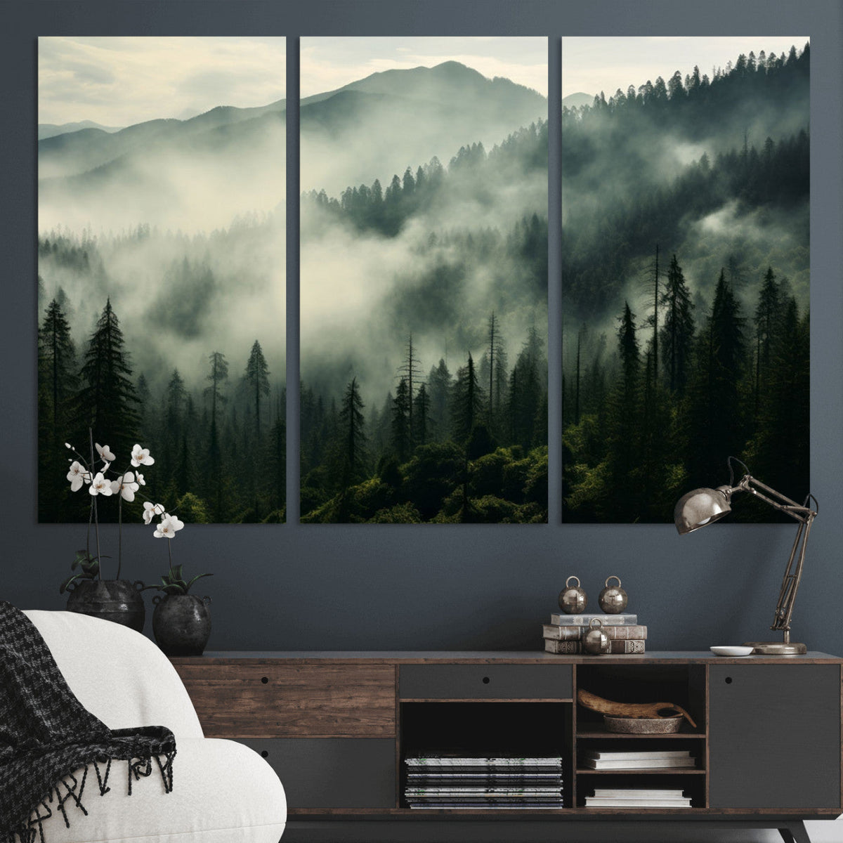 Captivating Misty Forest Wall Art Premium Canvas Print a