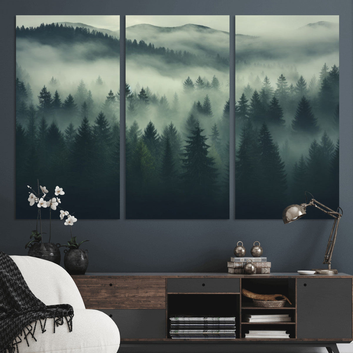 Misty Forest Wall Art Premium Canvas Print a Foggy and